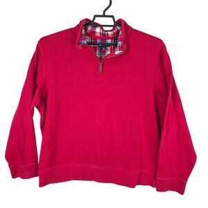 Mens Lands End Red Pullover 1/4 Zip Sweatshirt Long Sleeve 100% Cotton Size XL
